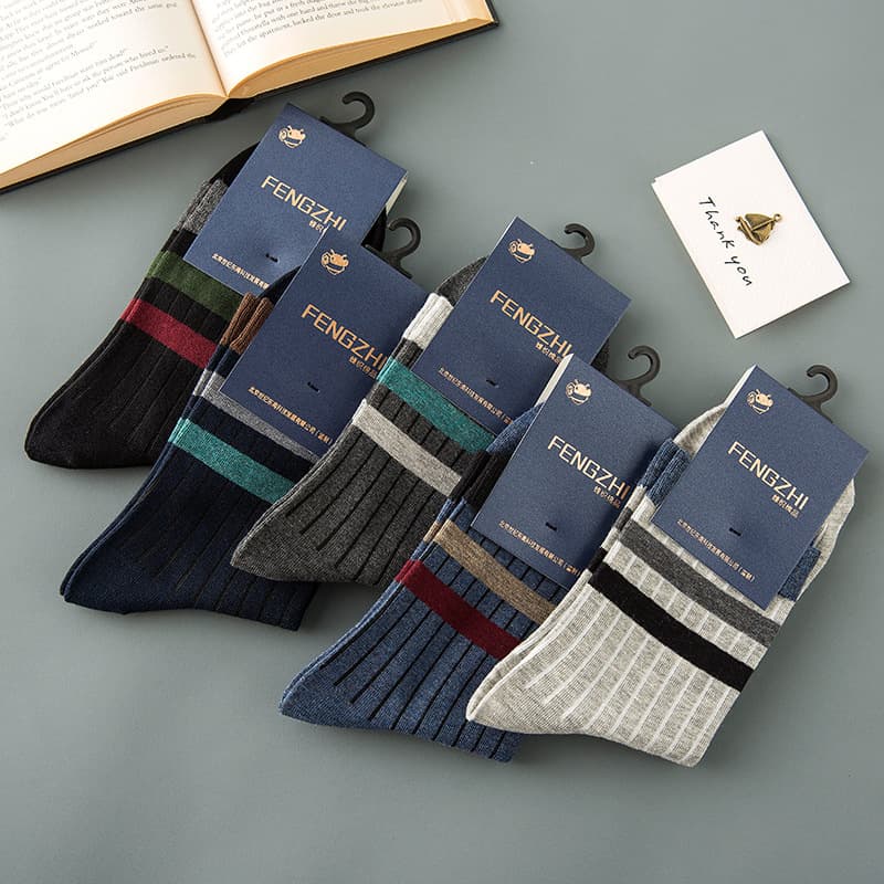 Autumn and Winter Cotton Socks for Men, Warm Business Mid-Calf Socks, Sports Sweat-Absorbing Thickened High-Waist Cotton Socks, Factory Wholesale
