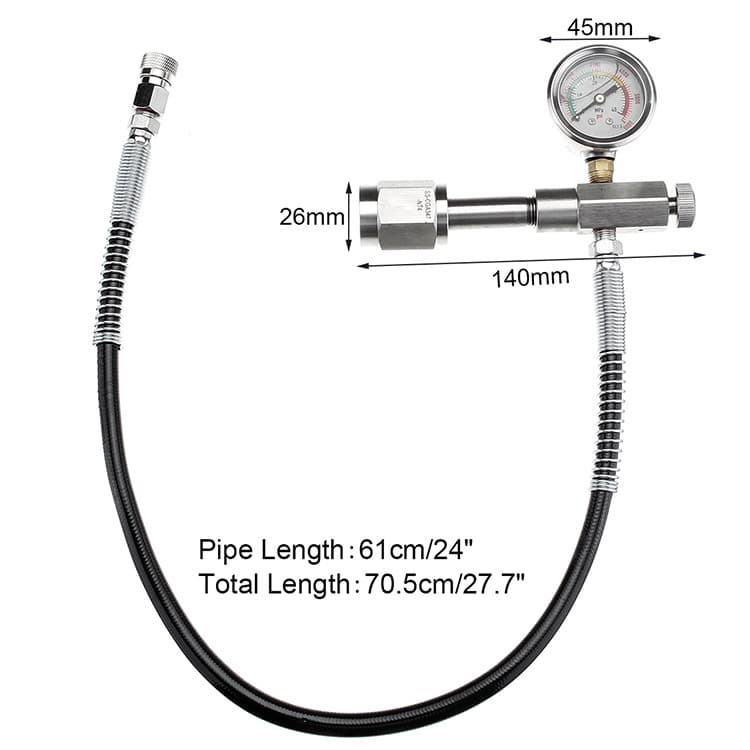 New high-pressure air hose 6000psi inflation valve diving cylinder inflation with precision pressure gauge with 24-inch hose