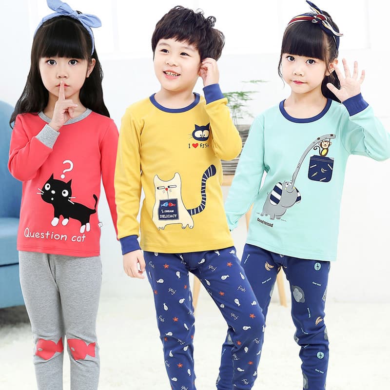 Girls' and boys' thermal underwear sets, cotton sweaters, spring and autumn children's underwear sets, all pure cotton pajamas, dropshipping available.