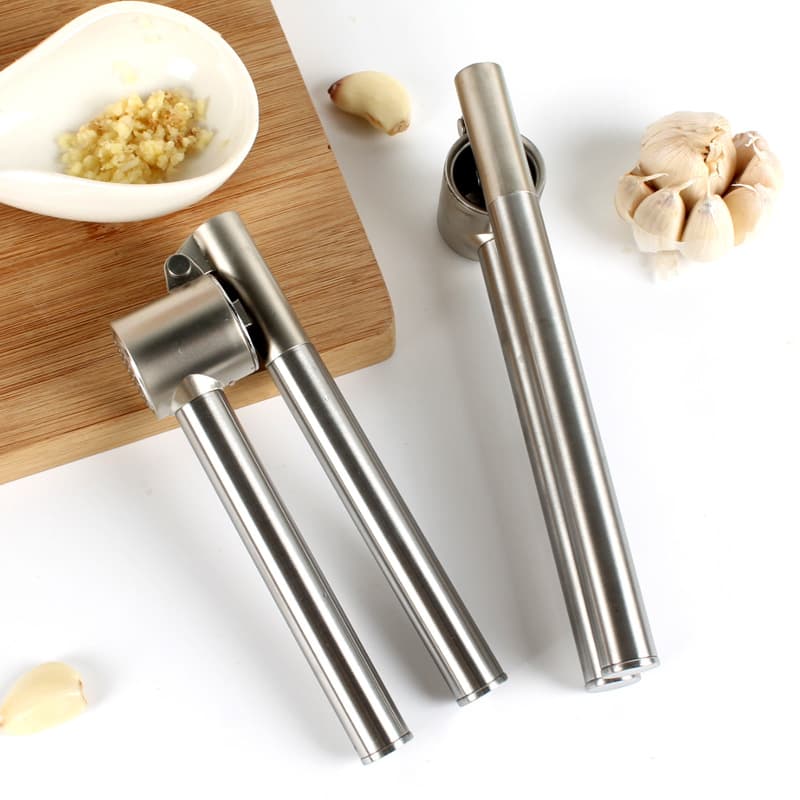 304 Stainless Steel Long Garlic Press Squeezer Peeler Clamp Garlic Mincer Muddler Home Kitchen Cooking Utensils