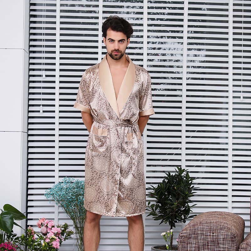 Men's Nightgown Summer Thin Men's Silk Nightgown Men's Ice Silk Nightgown Men's Long Nightgown Summer