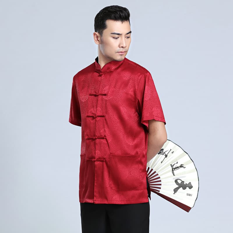 New Tang-style men's shirt suit, short-sleeved, summer, suitable for middle-aged and elderly men, Tai Chi uniform, Chinese style, men's morning exercise wholesale.
