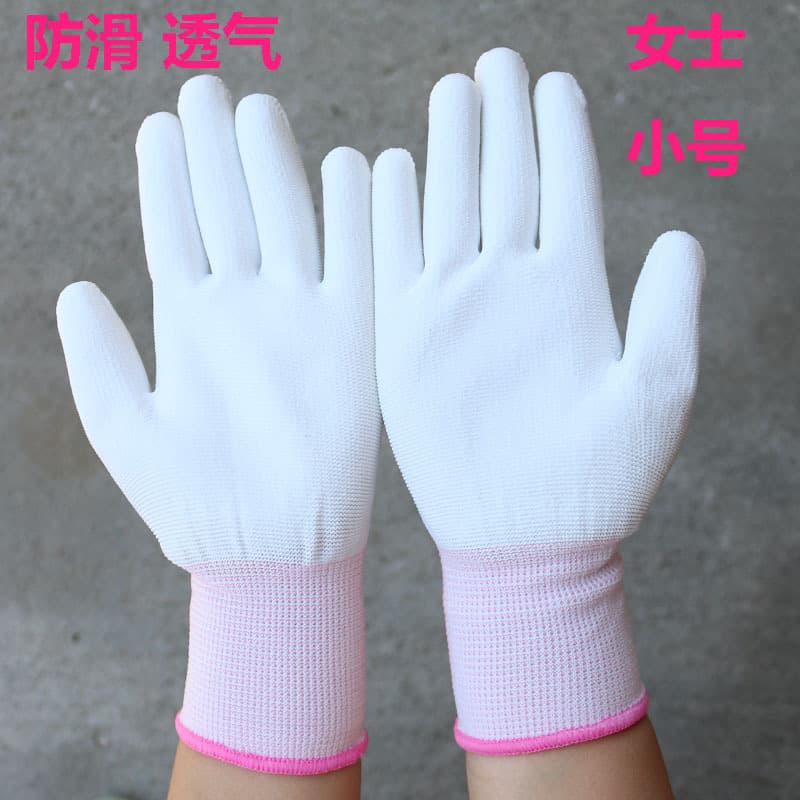 Nylon PU coated finger and palm, white coating, thin work gloves, dust-free, labor protection unisex gloves wholesale, anti-slip