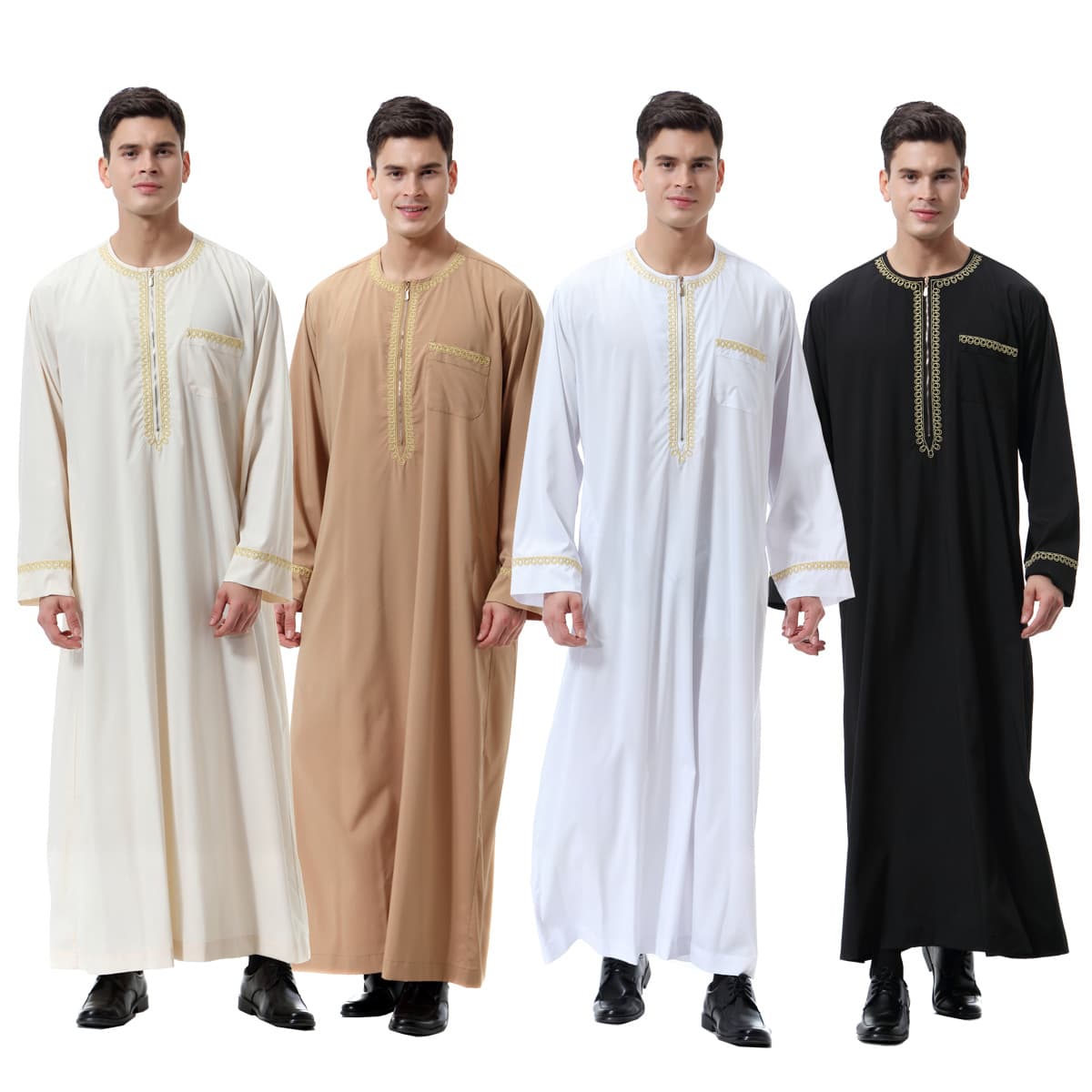 Factory Stock Middle Eastern Men's Print Zipper Round Neck Robe, TH811