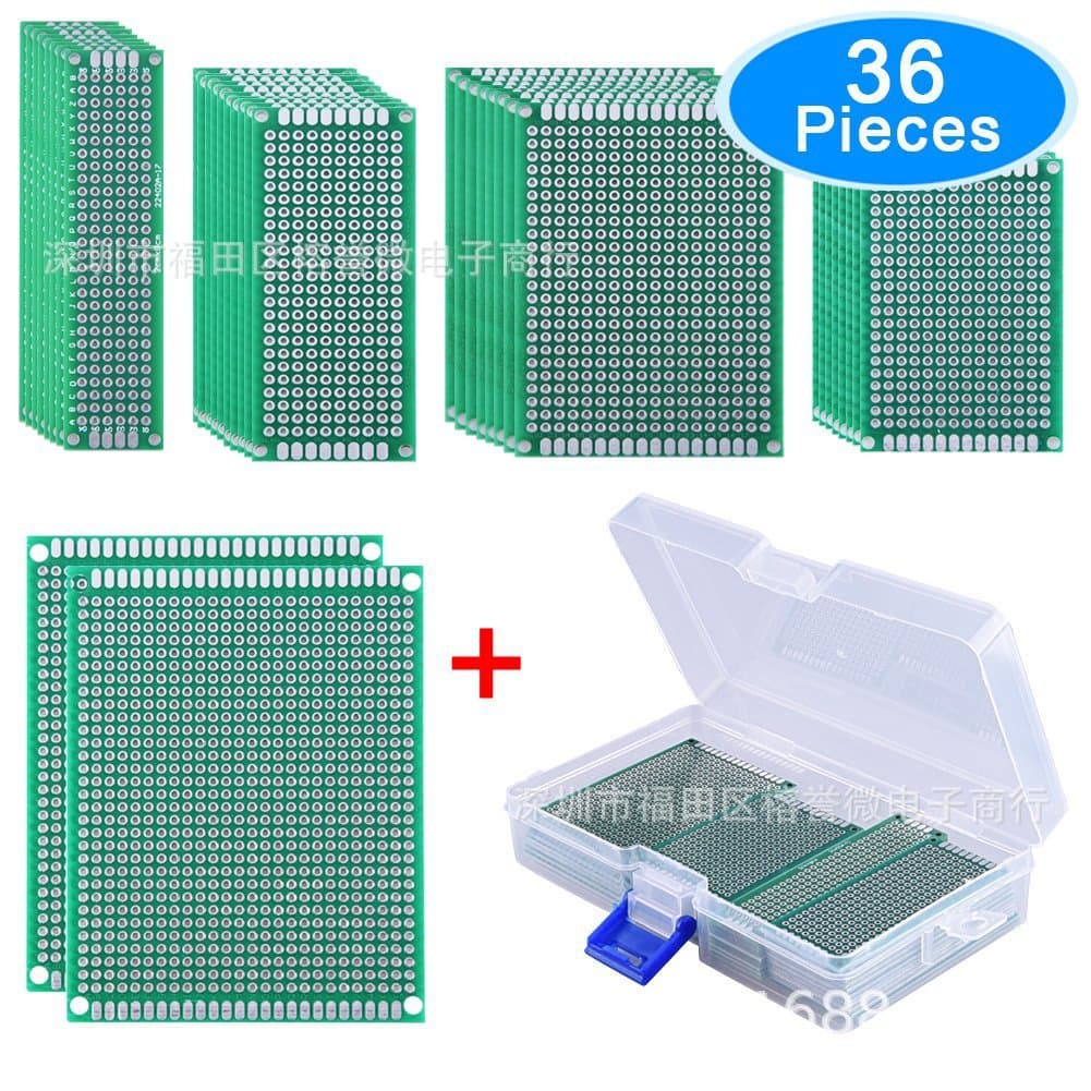 36PCS Double-Sided PCB Prototype Board Kit 2x8 3x7 4x6 5x7 7x9 Assortment Kit