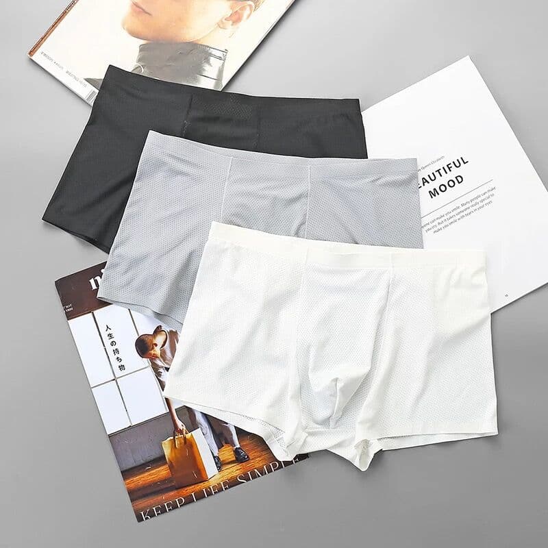 Men's Boxer Briefs Ice Silk Seamless Mesh Breathable Quick-Dry Flat Briefs Fashionable Sexy Plus Size Youth Trend Underwear