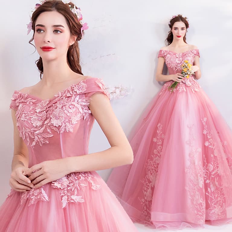 Banquet Color Tulle Bright and Charming 2026 New Pink 3D Floral Bridal Wedding Dress Reception Gown