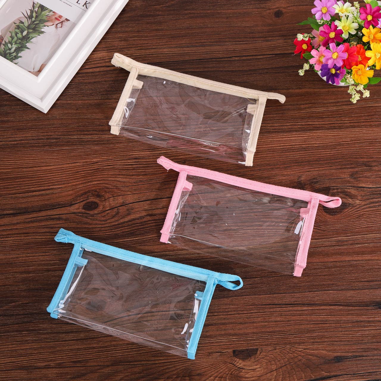 Foreign Trade Ready-Stock PVC Cosmetic Packaging Bags, Plastic Toiletry Bags, Transparent Waterproof Zipper Bags, Student Pencil Cases