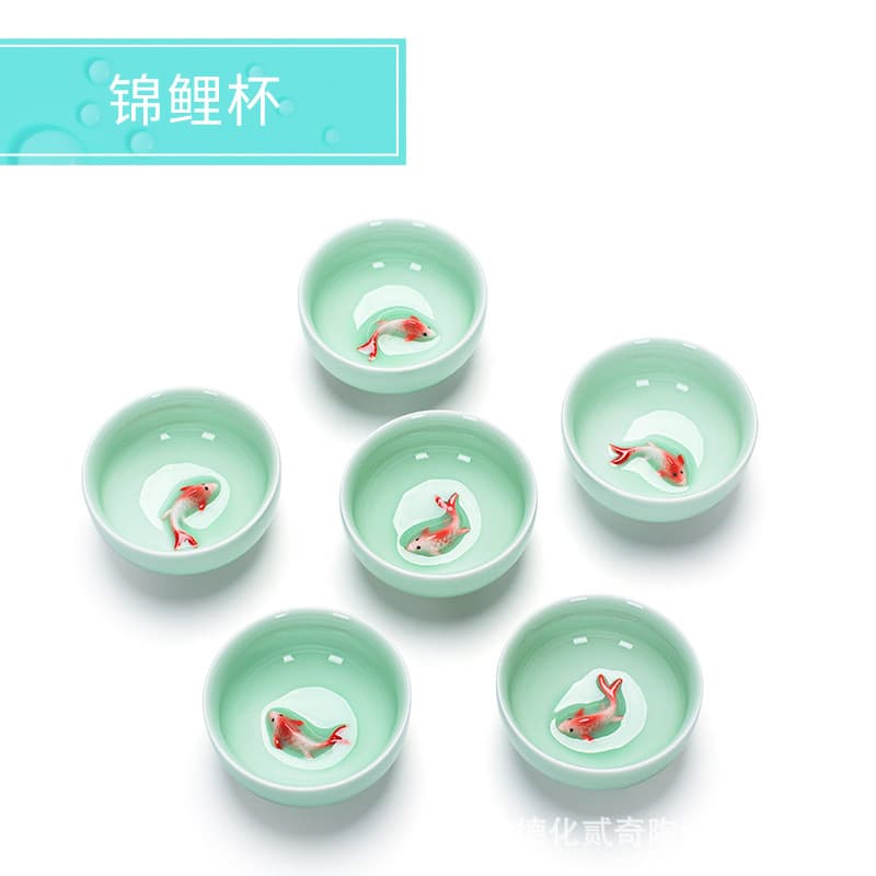 Celadon tea cup small carp tea cup tea cup small cup kung fu tea cup set tea bowl manufacturer wholesale small cup