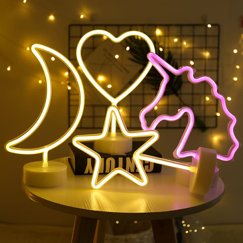 LED Neon Shape Desk Night Light Bedroom Decor Flamingo Unicorn Star USB + Battery Light