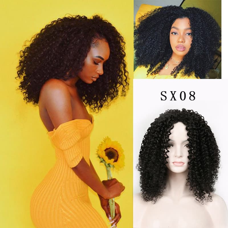 Xuchang Wig African Small Curl Black Wig Set, Afro Wig Set, African Small Curl Synthetic Black Full Wig