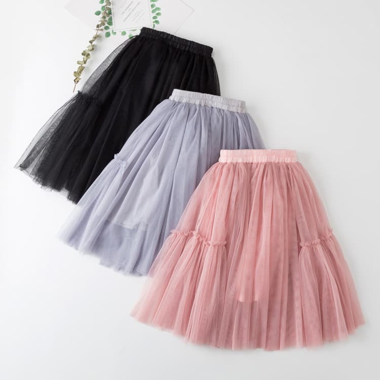 Girls' Long Dress 2023 Spring Autumn New Style Net Yoke Simple Seasonal Skirt For Middle Large Children
