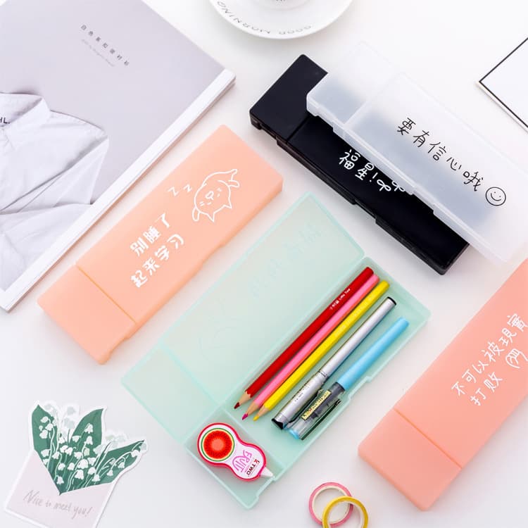 Transparent Frosted Pencil Case, Personalized Text, Simple Design for Men and Women, Stationery Storage Box, Multi-Purpose Pencil Bag
