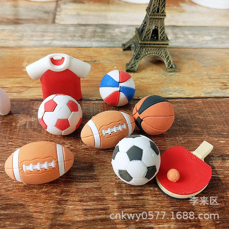 Cartoon Creative Erasers - Football, Basketball, and Rugby-shaped Erasers, Bulk Wholesale for Student Prizes and Gifts