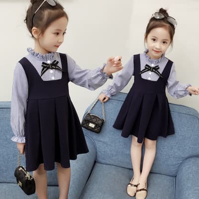 Girls Dress 2026 New Striped Two-Piece Korean Style Princess Dress Autumn Baby Dress