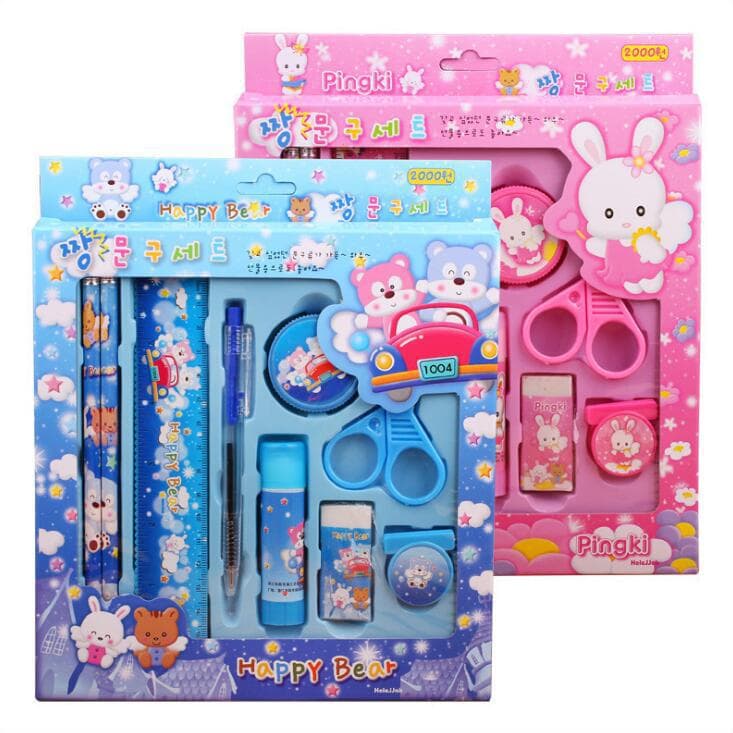 Korean-style Cartoon Stationery Gift Set Box, Kids Creative Stationery Learning Supplies 9-Piece Set, Gift Wholesale