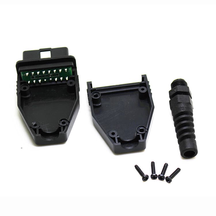 Automotive OBD2 16-pin connector male, OBD housing with plug + shell + SR + screws