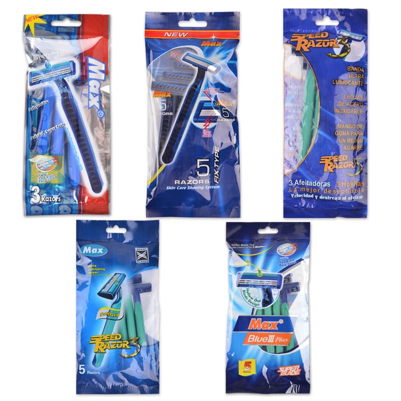 MAX manufacturer triple stainless steel fixed head disposable razor wholesale, 5-piece color bag packaging