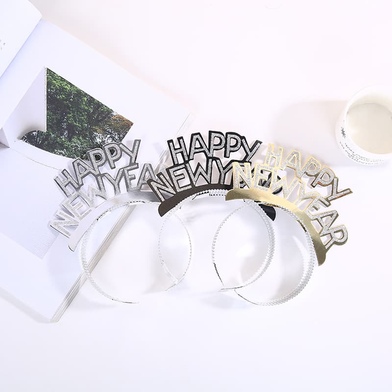New Year Party Supplies: Headband, Birthday Paper Hairband, Powder Sprinkler, Gold Card Decorations, Photo Props