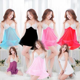Night Spring Sexy Lingerie Sheer Lace Camisole Sleepwear Low-Cut Princess Transparent Babydoll Nightgown Cross-Border Exclusive