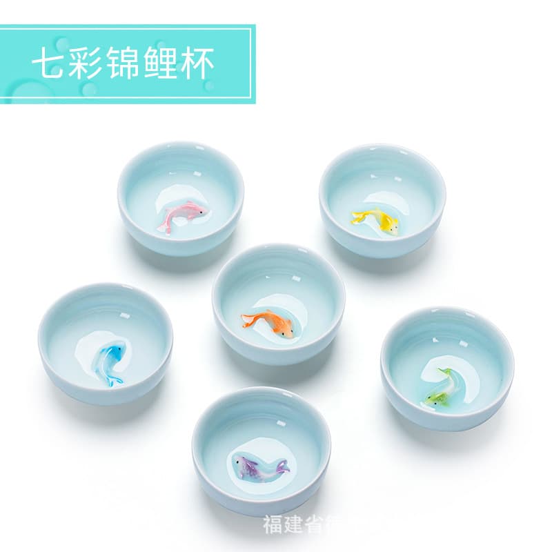 Celeste Colored Fish Small Tea Cup Tea Bowl Kung Fu Tea Set Tea Tasting Cup Tea Bowl Factory Wholesale