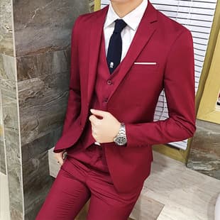 Cross-border Men's Casual Blazer Groom Jacket Men's Suit Three-Piece Set Plus Size Suit for Foreign Trade