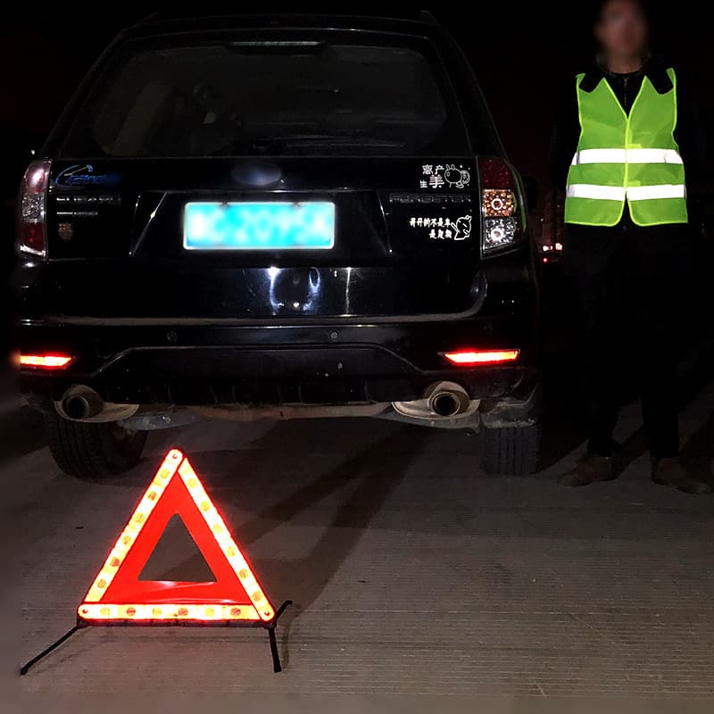 Car Emergency Stop Triangle Warning Sign, Multi-Functional Vehicle Inspection Tripod Folding Sign
