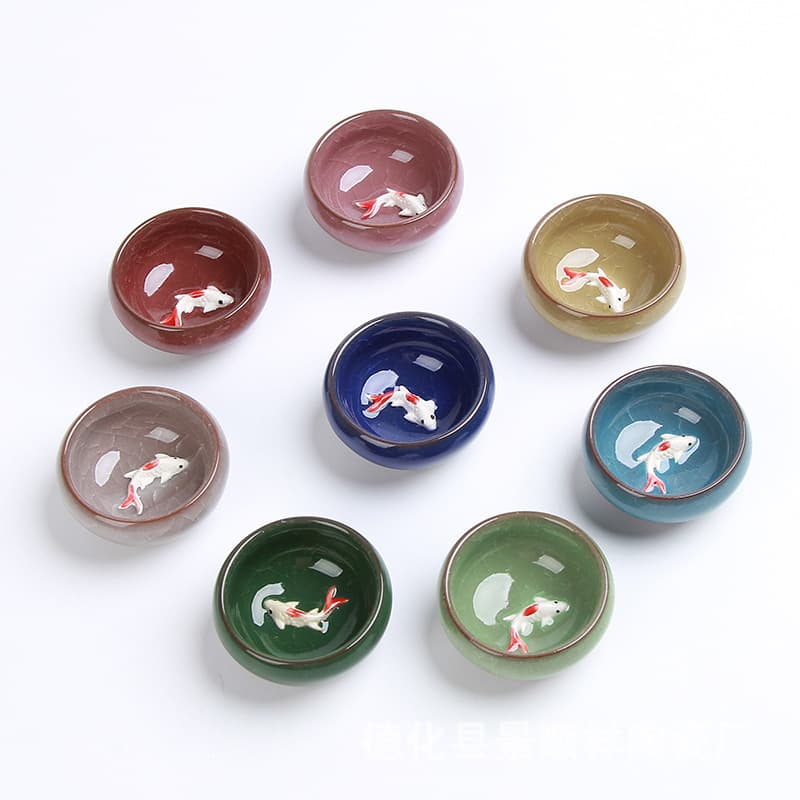 Ice-crack mini teacup, single cup, small tea bowl, purple clay ceramic Kung Fu tea set, ice-crack carp cup tea set, direct supply LOGO