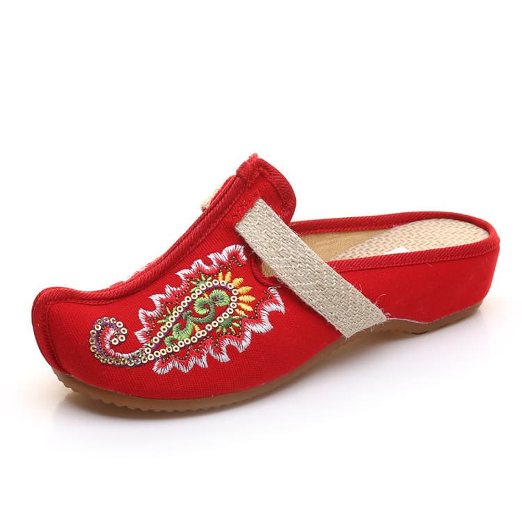 Slippers Ethnic Style Summer Women's Embroidered Fabric Slippers Embroidered Cloth Shoes Sandals