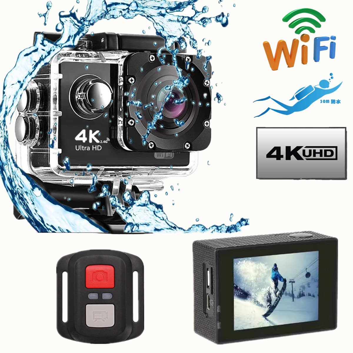 Sports DV HD Camera with Remote Control, WiFi, Waterproof, Photo, Outdoor Cycling, Aerial, Diving Camcorder, Wide Angle
