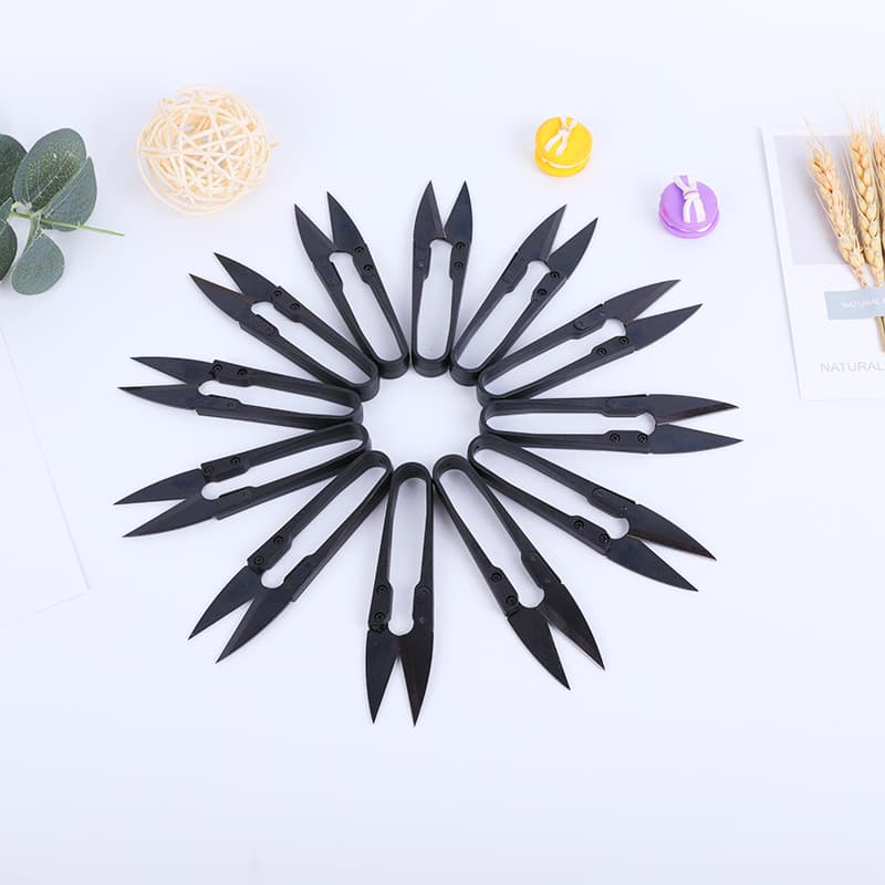Ready stock wholesale high carbon steel black plastic handle cross-stitch thread snip household tailor small scissors U-shaped yarn cutter