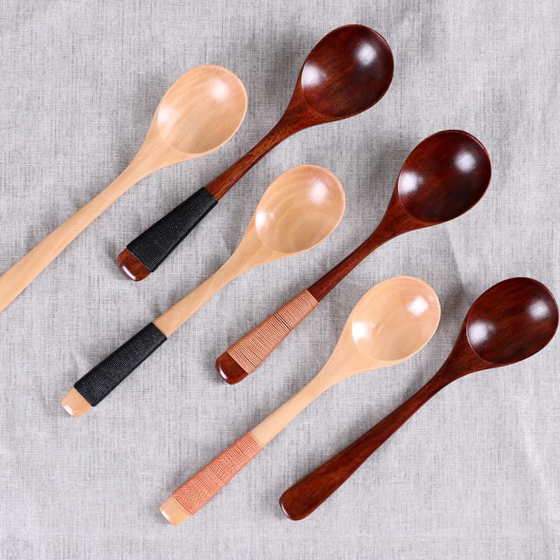 ins Japanese-style nanmu spoon A-8 round mouth spoon wire hand spoon creative wire-wrapped wooden rice spoon wooden spoon spoon