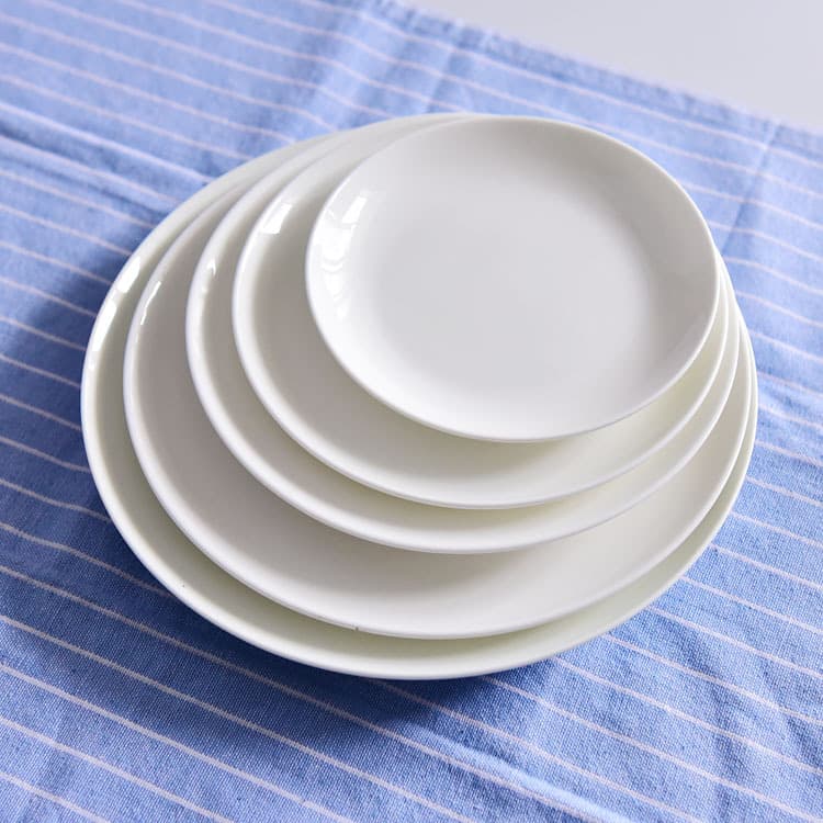 Manufacturer wholesale ceramic plate set household hot dish pure white hotel western food advertising gift display bone china plate