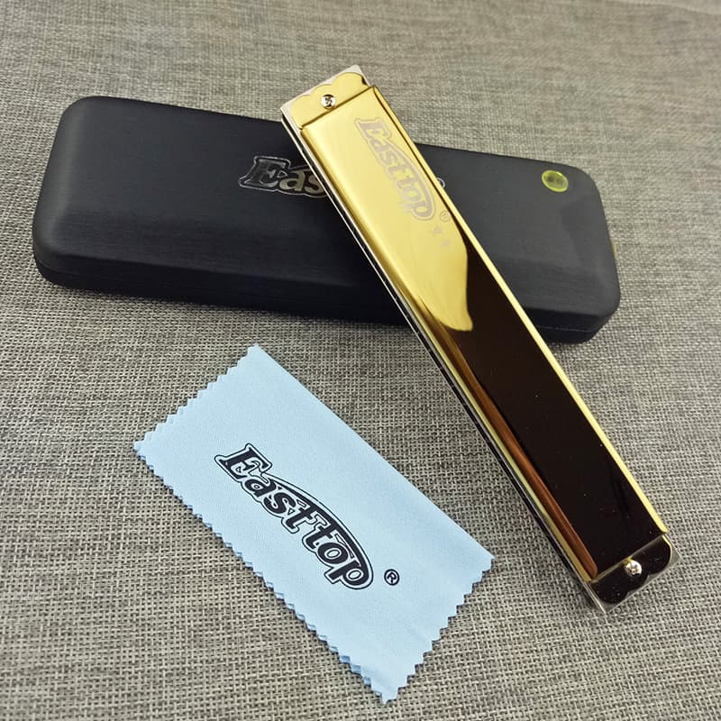 Dongfang T2410 24-Hole Chromatic Harmonica in C Key, Gold/Silver, with Leather Case