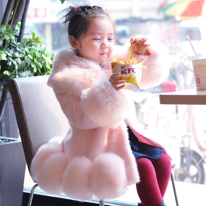 Faux fur children's coat, thick cotton-padded jacket, girl's cotton-padded coat, Korean style children's warm faux fur new style