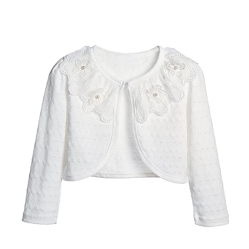 2023 foreign trade hot-selling cardigan shawl girls white pearl flower hollow long-sleeved small chopped shoulder shawl sun protection