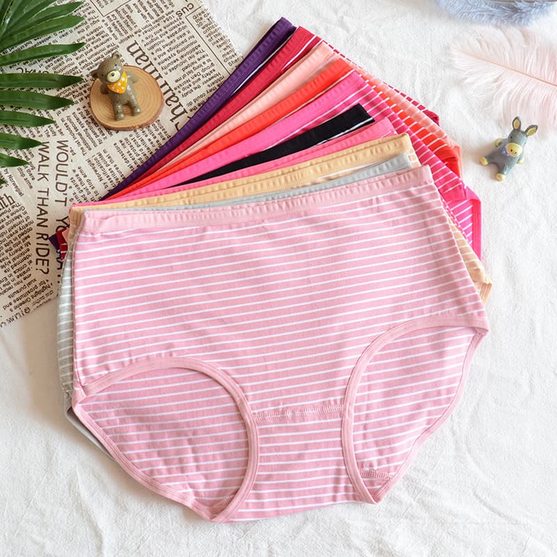 2215 Plus Size Underwear Candy Color Cotton Striped Fashion Simple Women's Pure Cotton Briefs