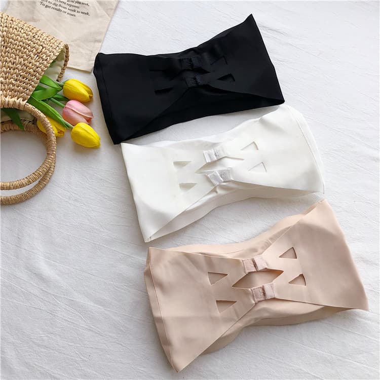 Ice Silk One-Shoulder Wrap No-Strap Seamless Backless Summer Tube Top Women's Inner Wear with Padded Bra