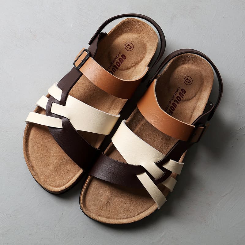 111 grofei Cork Slippers Men's Hollow-Out Two-Way Men's Summer Plus Size Flat Sandals Beach Shoes Wish Sandals