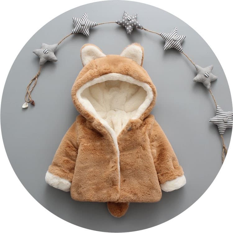 Unisex Babies' Winter Cotton Coat, Infant/Toddler Faux Fur Plush Thickened 0-1-3Y Garment for Drop Shipping