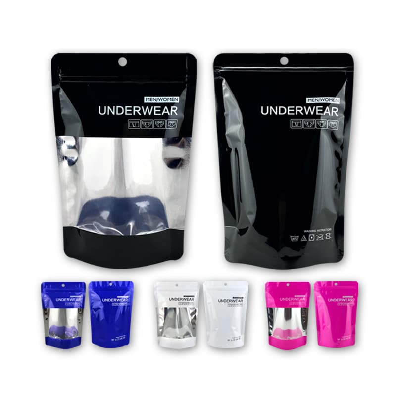 In-Stock New High-Gloss Stand-Up Ziplock Underwear Bags, Unisex Aluminum-Plated Premium Underwear Packaging Stand-Up Bags