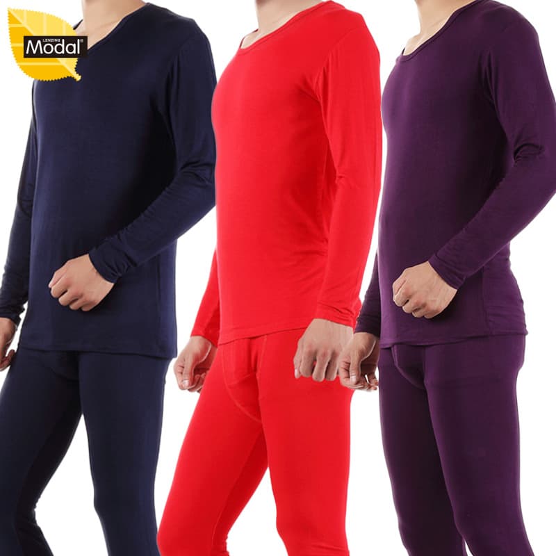 Wholesale Men's Autumn/Winter High Elasticity Thin Long Sleeve Underwear Plus Size Top and Bottom Set