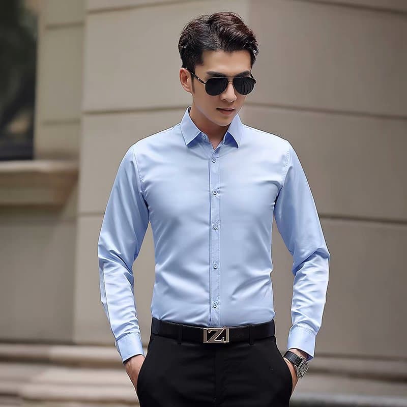 Men's Long-Sleeve White Dress Shirt, Slim Fit, Wrinkle-Free, Professional Business Formal Wear, Office Work Shirt