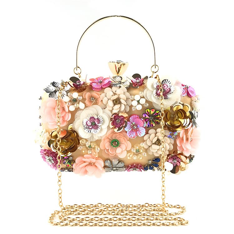 Hengmei Chaozhou factory direct supply fashionable evening bags for women, handmade floral bead bags, banquet wedding party bags