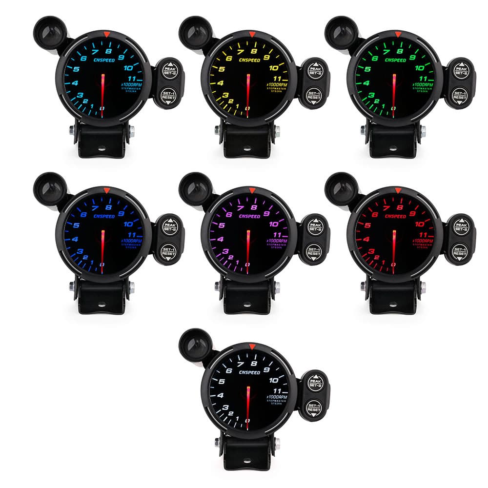 Cross-border hot seller 12V car modification tachometer rainbow color, racing tachometer pointer with alarm and shift-specific