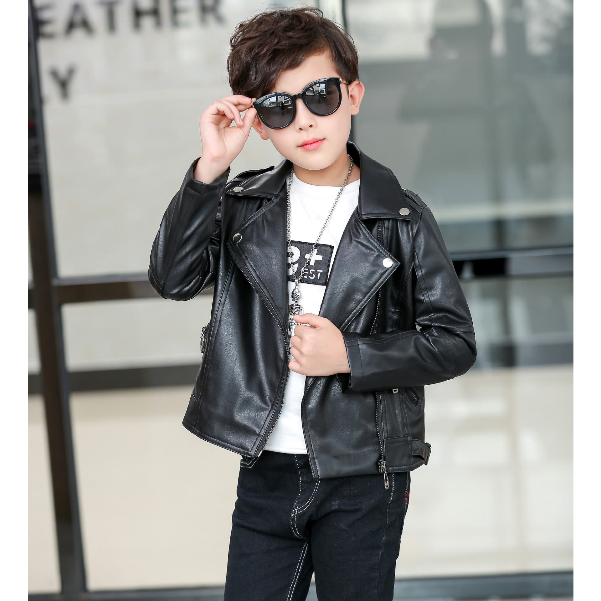 Children's Leather Jacket 2024 Spring Autumn Motorcycle Jacket for Boys and Girls Unisex