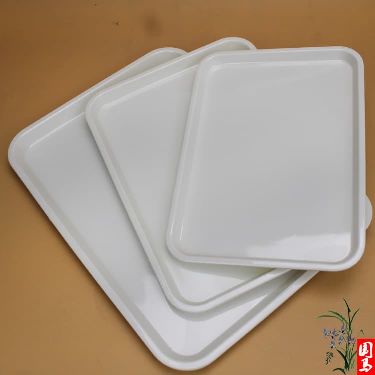 Kindergarten Tray Melamine Tray Fast Food Cake Tray Bakery Rectangular Hotel Plastic Tray White Tray