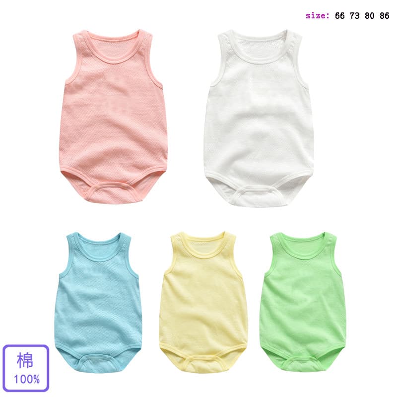 New Summer Baby Bodysuit with Mesh Design, Combed Cotton Quick-Dry Sleeveless Romper with Cartoon Print