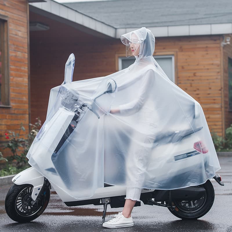 Electric scooter and bicycle raincoat, transparent single or double PVC rain poncho for adult cycling, motorcycle, and bicycle wholesale.