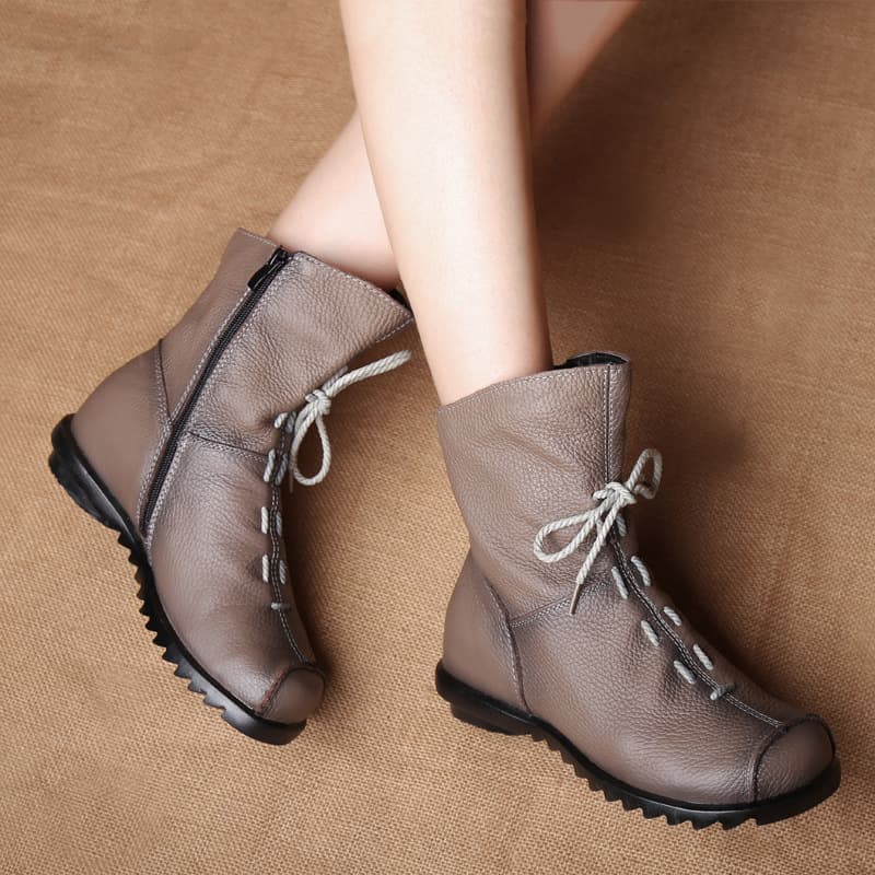 Vintage Original Leather Short Boots Women's Warm Autumn/winter Low Heel Martin Boots Women's Comfortable Shoes